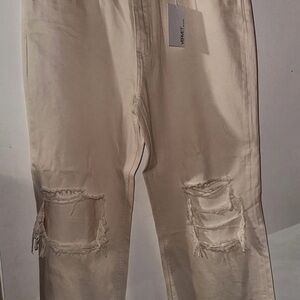 Varlet Cream Distressed Flare Jeans